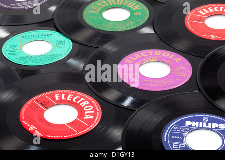 Old vinyl singles Stock Photo