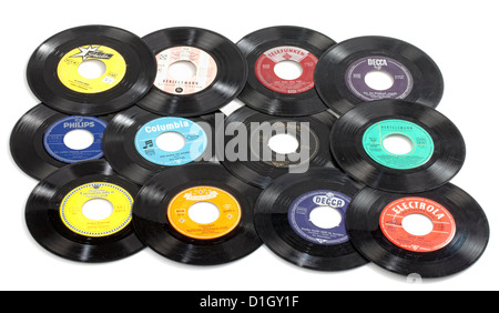 Old vinyl singles Stock Photo