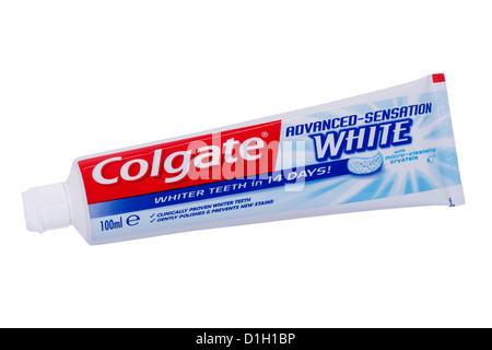 A tube of colgate advanced sensation white toothpaste on a white background Stock Photo