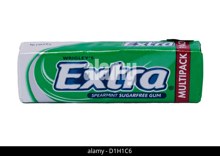 A packet of Wrigley's Extra spearmint sugarfree chewing gum on a white background Stock Photo