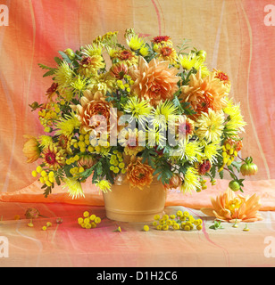 Still life with bouquet of aster flowers Stock Photo - Alamy
