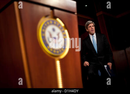 Dec. 21, 2012 - Washington, District of Columbia, U.S. - John Kerry, the senior senator from Massachusetts and former Democratic presidential candidate in 2004, has been nominated by President Obama to replace Hillary Clinton as secretary of State in Obama's second term. The nomination is subject to confirmation by the Senate. PICTURED: Apr. 12, 2011 - Washington, District of Columbia, U.S. - Senate Foreign Relations Chairman John Kerry (D-MA) arrives for a news conference to introduce the 'Commercial Privacy Bill of Rights Act of 2011,' (Credit Image: © Pete Marovich/ZUMAPRESS.com) Stock Photo