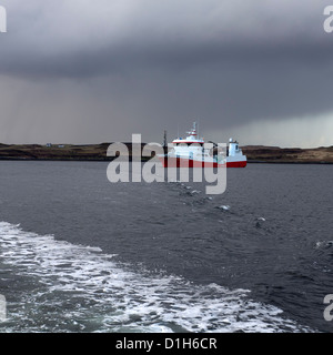 Fish Farming Well boat, Portnalong, Loch Harport, Isle of Skye, Scotland, UK