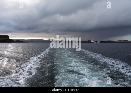Fish Farming Well boat, Portnalong, Loch Harport, Isle of Skye, Scotland, UK