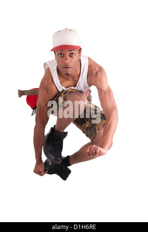 African dancer breakdance isolated over white background Stock Photo