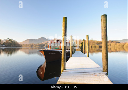 View across Derwent Water on a frosty winter's morning. Stock Photo
