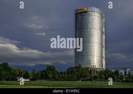 Posttower, headquarter of Deutsche Post DHL in Bonn, in a stormy atmosphere Stock Photo