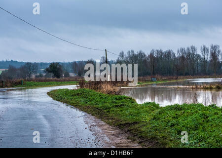 Flooded Fields and Roads near Boreham and Chelmsford in Essex 22nd December 2012. UK. Stock Photo