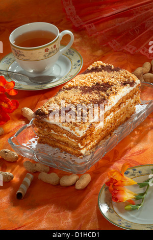 Walnut cake with cream Stock Photo