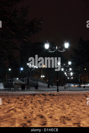 park in Nikolaev at winter night Stock Photo