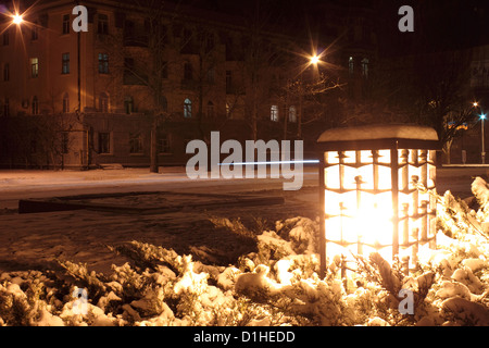 lantern at winter night in Nikolaev Stock Photo