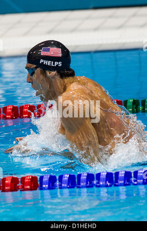 Michael Phelps (USA) competing in the breaststroke leg of the Men's 400m Individual Medley Final at the 2012 Olympic Stock Photo