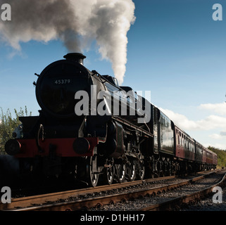 A Stanier designed Steam locomotive, Black 5 no 45379 heading a steam train  on the Avon Valley Railway, during its autumn gala. Stock Photo