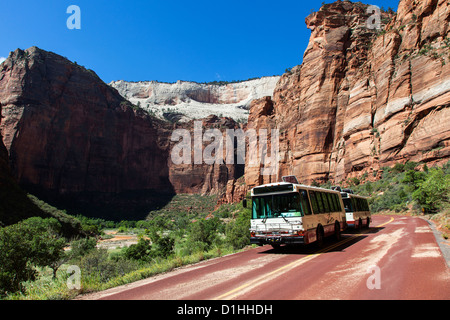 Shuttle Bus in Zion NP, Utah Stock Photo
