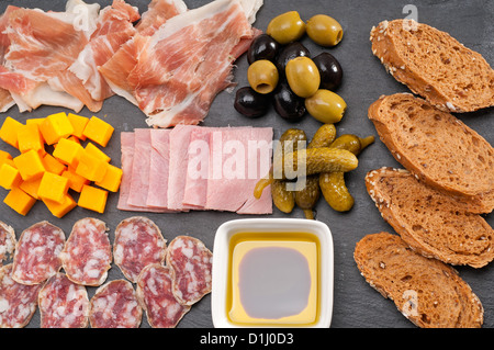 assorted fresh cold cut platter Italian appetizer Stock Photo