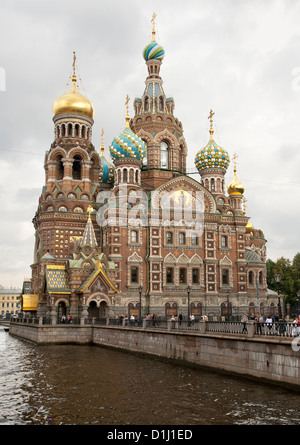 The Church of the Savior on Spilled Blood and the Griboyedov Canal in Saint Petersburg, Russia. Stock Photo