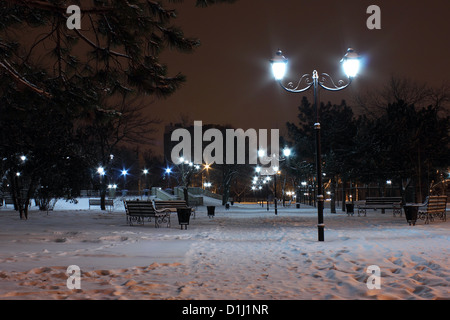 park in Nikolaev at winter night Stock Photo