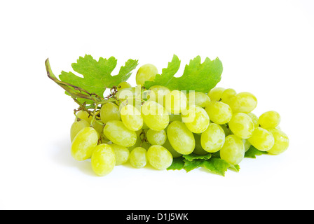 grape with green leaves isolated on white background Stock Photo