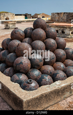 Stacked Cannonballs at Morro Castle, San Juan, Puerto Rico Stock Photo