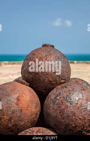 Stacked Cannonballs at Morro Castle, San Juan, Puerto Rico Stock Photo