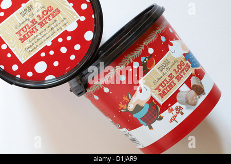 Two tubs of Marks & Spencer Extremely chocolatey Yule Log Mini Bites Stock Photo: 52691299 - Alamy