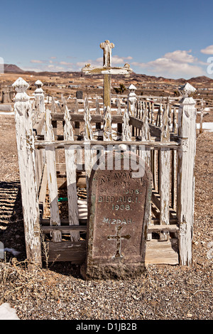 Old cemetery in former gold mining boomtown turned ghost town Goldfield, Nevada, USA Stock Photo