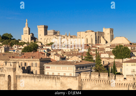 Avignon in Provence - View on City walls and popes palace Stock Photo