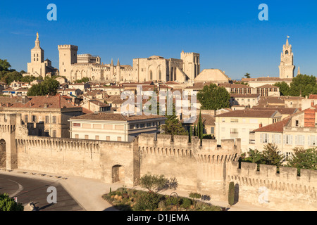 Avignon in Provence - View on City walls and popes palace Stock Photo