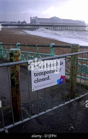 Brighton UK 25 December 2012 - Brighton beach was closed this morning and the annual Christmas Day swim was called off Stock Photo