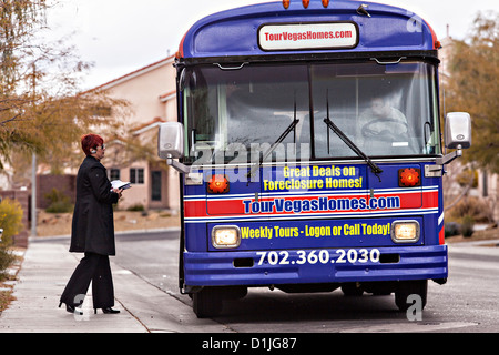 Foreclosure real estate bus tour in Las Vegas, NV. Stock Photo