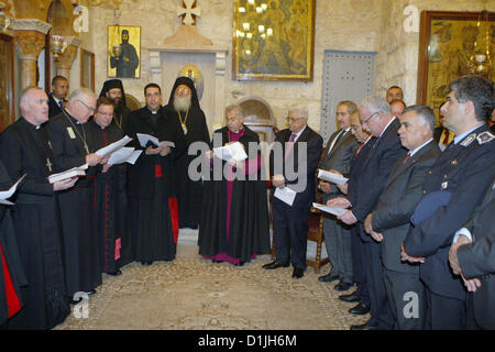 Aug. 30, 2008 - Bethlehem, West Bank, Palestinian Territory - Palestinian President Mahmoud Abbas (Abu Mazen) participates in the Christmas Mass for the Anglican community, in the church of Saint Grace Orthodox Church of the Nativity, in the West Bank city of Bethlehem, on Dec. 24, 2012  (Credit Image: © Thaer Ganaim/APA Images/ZUMAPRESS.com) Stock Photo