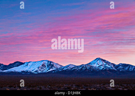 Snow covered Funeral Mountains in Amargosa Valley, NV. Stock Photo