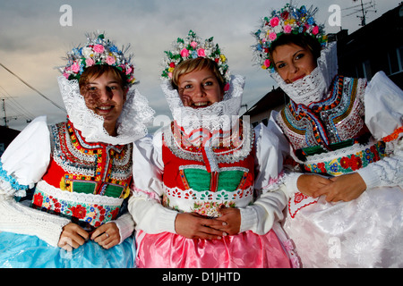 Three women in tradition folk costume, Czech Republic Stock Photo