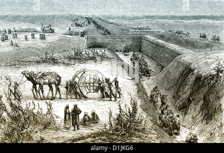 workers constructing the Suez Canal, 1861, Stock Photo