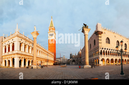 Panoramic view to San Marco square in Venice, Italy early in the morning Stock Photo