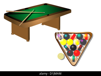 Snooker pool table and billiards ball arrangement with cue . Top ...