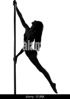 one  woman pole dancer dancing in silhouette studio isolated on white background Stock Photo