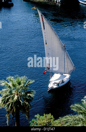 Egypt Assouan Felouka on the Nile river Assouan Stock Photo