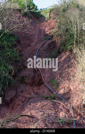 Teignmouth, Devon, England. December 24th 2012. A landslide at the Teignmouth to Dawlish railway line. Stock Photo