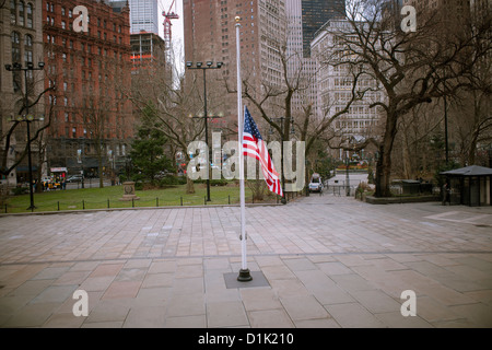 The American Flag outside of City Hall in New York flies at half-staff Stock Photo