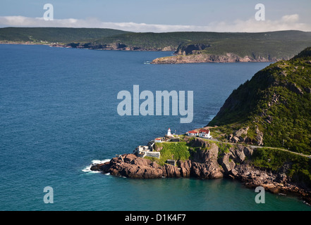 View from Signal Hill, St. John's, Newfoundland of the National Historic Site of Fort Amherst and the lighthouse on the point. Stock Photo