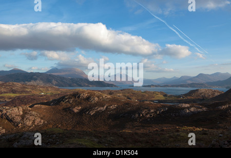 Looking over Loch Shieldaig and Upper Loch Torridon to Beinn Alligin Beinn Eighe Liathach & Ben Damph Wester Ross Scotland UK. Stock Photo