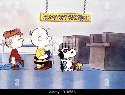 Gute Reise, Charlie Brown  Bon Voyage, Charlie Brown  v.L.: Linus, Charlie Brown, Snoopy, Woodstock *** Local Caption *** 1980 Stock Photo