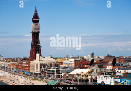 Blackpool seafront and tower after redevelopment of sea wall Stock Photo