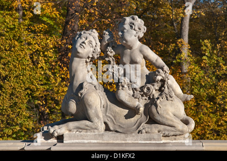 Allegoric baroque sculpture at upper garden at Wilanów Palace in Warsaw, Poland Stock Photo