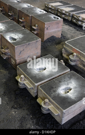 Foundry, sand molded casting, molding flasks Stock Photo