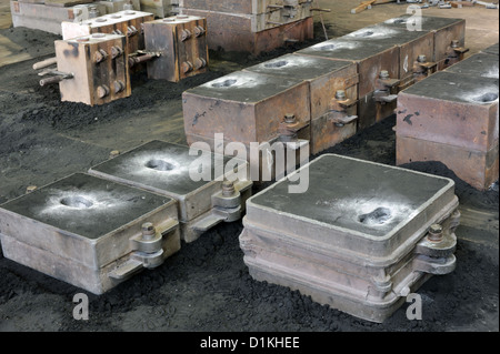 Foundry, sand molded casting, molding flasks Stock Photo