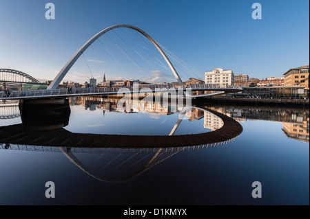 Newcastle upon Tyne and Millennium Bridge viewed from Gateshead side of river Tyne Stock Photo