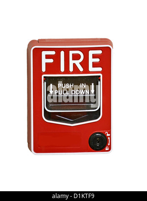 Fire alarm pull switch on a white background isolated Stock Photo