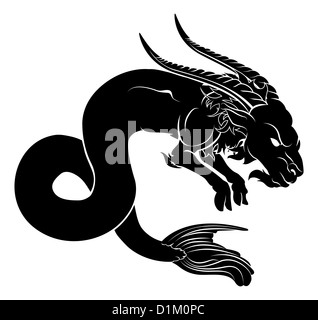 An illustration of a stylised black sea goat perhaps a sea goat tattoo Stock Photo